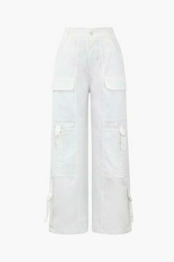 Y2K Aesthetic Cargo Skirt: Coquette Style Grunge Fashion with Flap Pocket Wide Leg Design