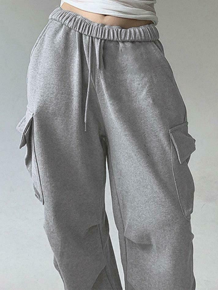 Y2K Aesthetic Cargo Skirt: Coquette Style Grunge Fashion with Solid Color Pocket Pleated Sweatpants
