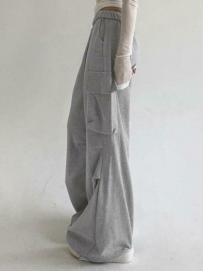 Y2K Aesthetic Cargo Skirt: Coquette Style Grunge Fashion with Solid Color Pocket Pleated Sweatpants