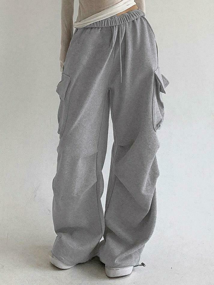 Y2K Aesthetic Cargo Skirt: Coquette Style Grunge Fashion with Solid Color Pocket Pleated Sweatpants