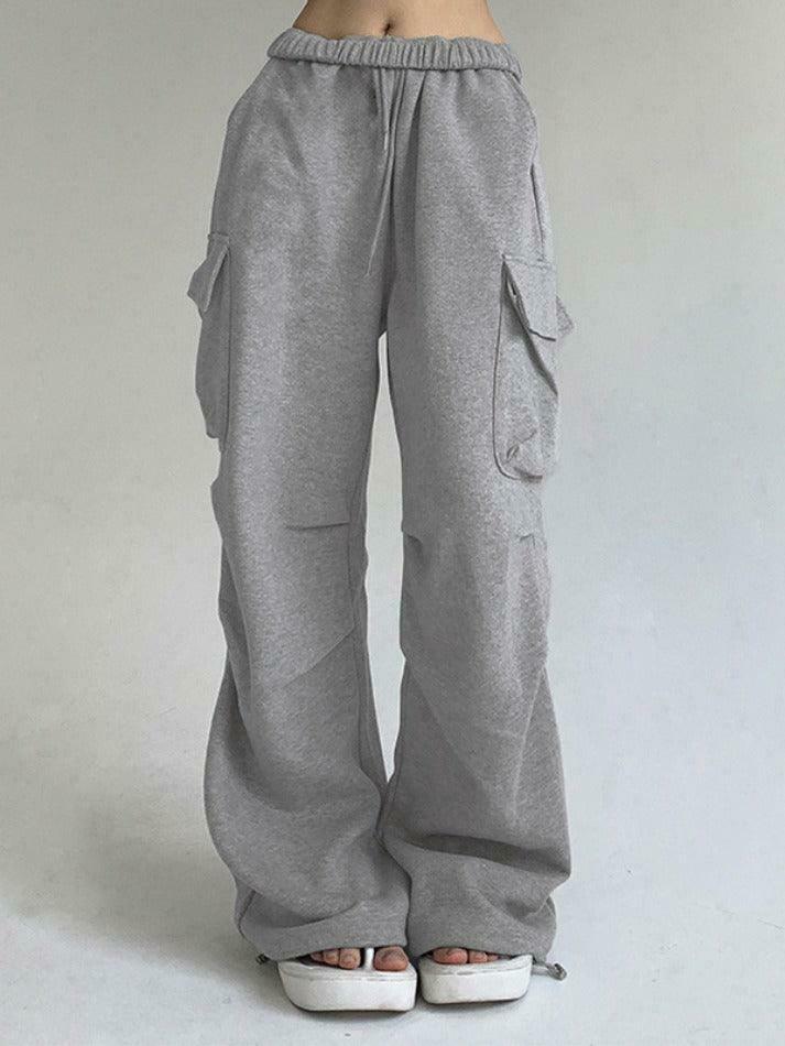 Y2K Aesthetic Cargo Skirt: Coquette Style Grunge Fashion with Solid Color Pocket Pleated Sweatpants