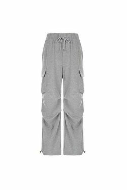 Y2K Aesthetic Cargo Skirt: Coquette Style Grunge Fashion with Solid Color Pocket Pleated Sweatpants