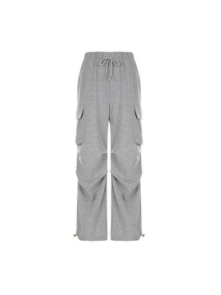 Y2K Aesthetic Cargo Skirt: Coquette Style Grunge Fashion with Solid Color Pocket Pleated Sweatpants