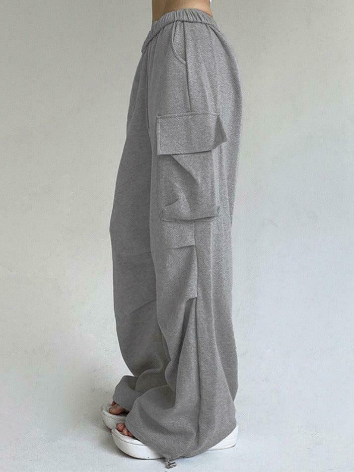 Y2K Aesthetic Cargo Skirt: Coquette Style Grunge Fashion with Solid Color Pocket Pleated Sweatpants