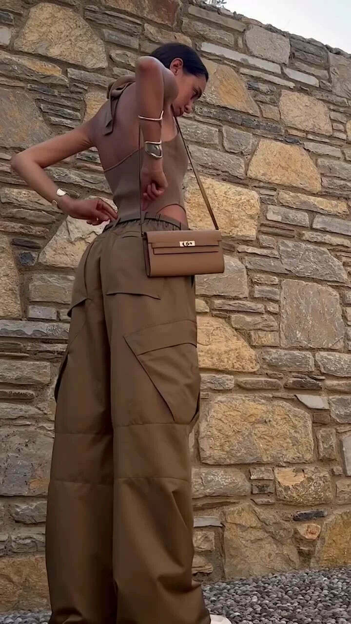 Y2K Aesthetic Cargo Skirt: Coquette Style Grunge Outfit with Retro Low-Waist Loose Woven Pants