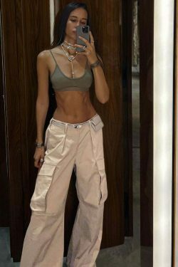 Y2K Aesthetic Cargo Skirt: Coquette Style Grunge Outfit with Retro Low-Waist Loose Woven Pants