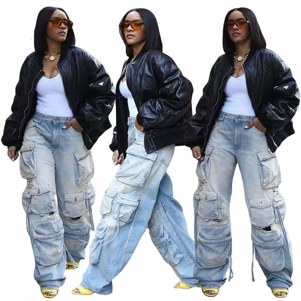 Y2K Aesthetic Cargo Skirt: Coquette Style Grunge Outfit with Retro Multi-Pocket Denim Pants