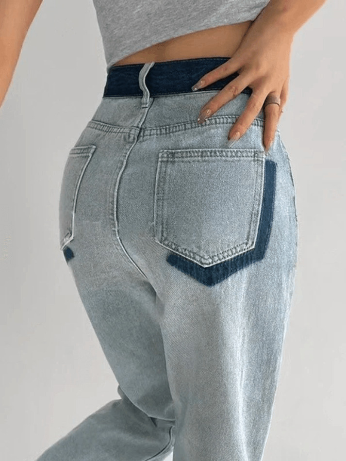 Y2K Aesthetic Cargo Skirt in Contrasting Color Drape Slim Jeans