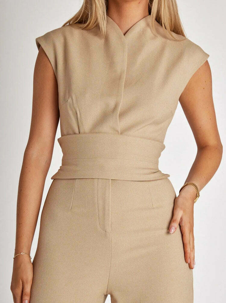 Y2K Aesthetic Cargo Skirt Jumpsuit: Coquette Style Sleeveless Straight Pants Outfit