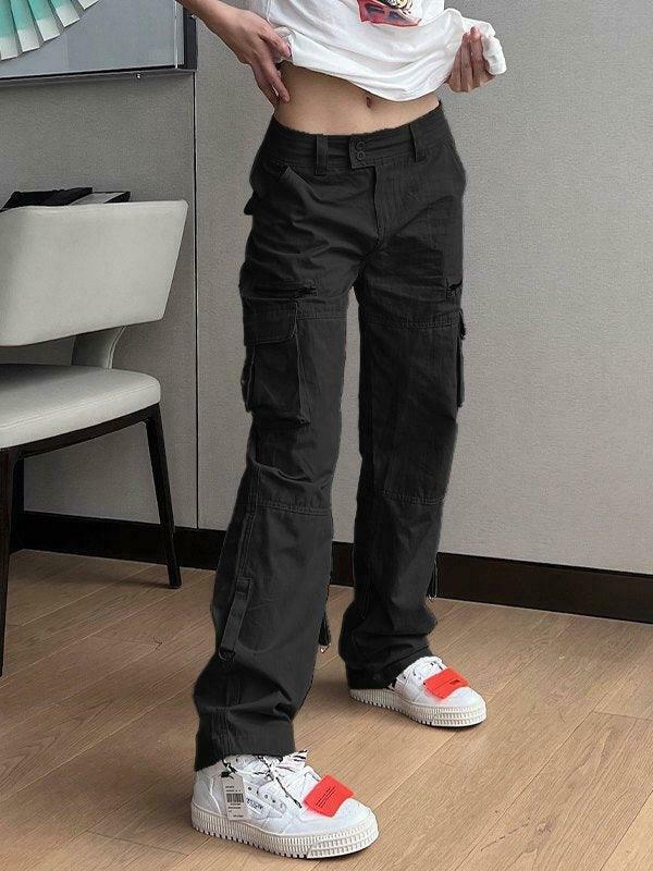 Y2K Aesthetic Cargo Skirt: Low Waist Baggy Parachute Cargo Pants