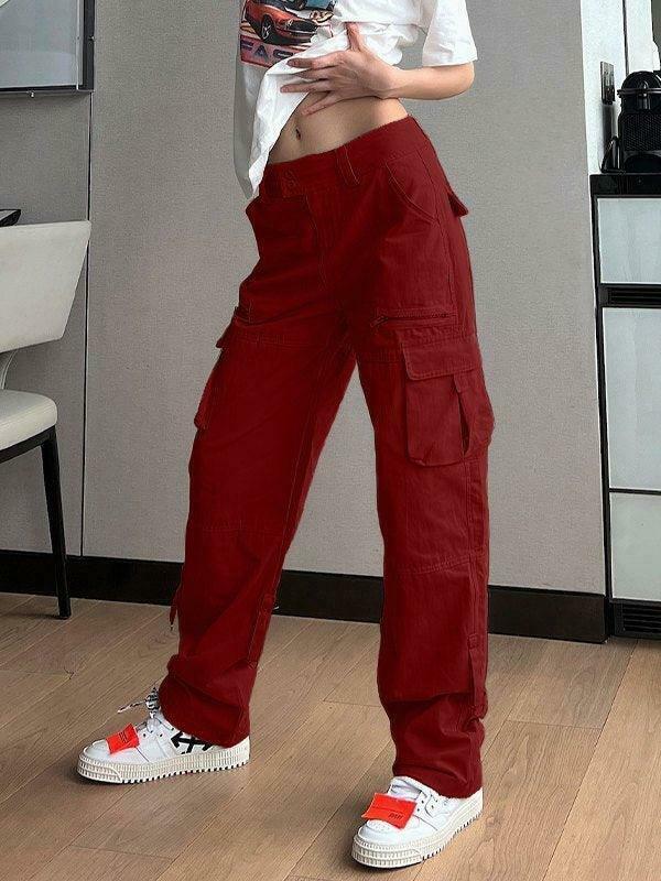 Y2K Aesthetic Cargo Skirt: Low Waist Baggy Parachute Cargo Pants