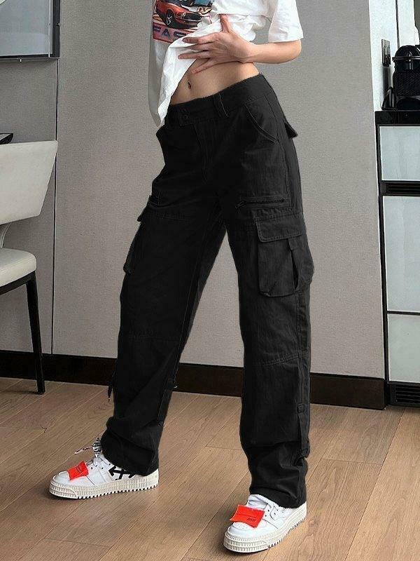Y2K Aesthetic Cargo Skirt: Low Waist Baggy Parachute Cargo Pants