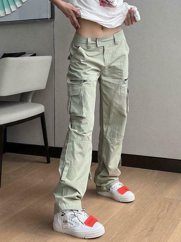 Y2K Aesthetic Cargo Skirt: Low Waist Baggy Parachute Cargo Pants