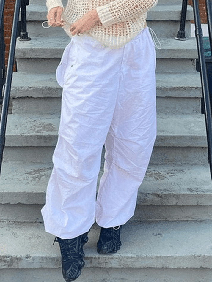 Y2K Aesthetic Cargo Skirt: Relaxed Drawstring Low Waist Cargo Pants for Women