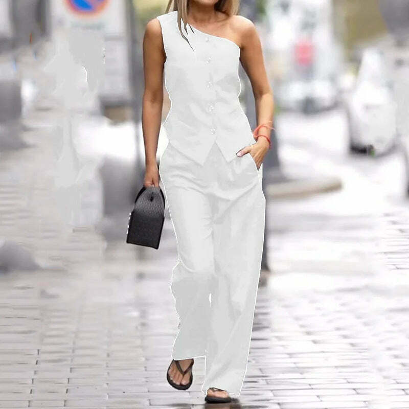 Y2K Aesthetic Cargo Skirt Set with Sleeveless High Waist Straight Casual Suit