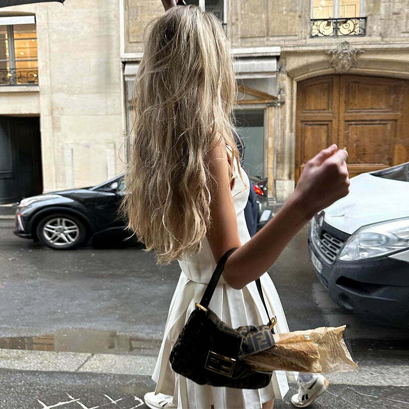Y2K Aesthetic Cargo Skirt Suit with Coquette Style Vest and Pleated Short Skirt