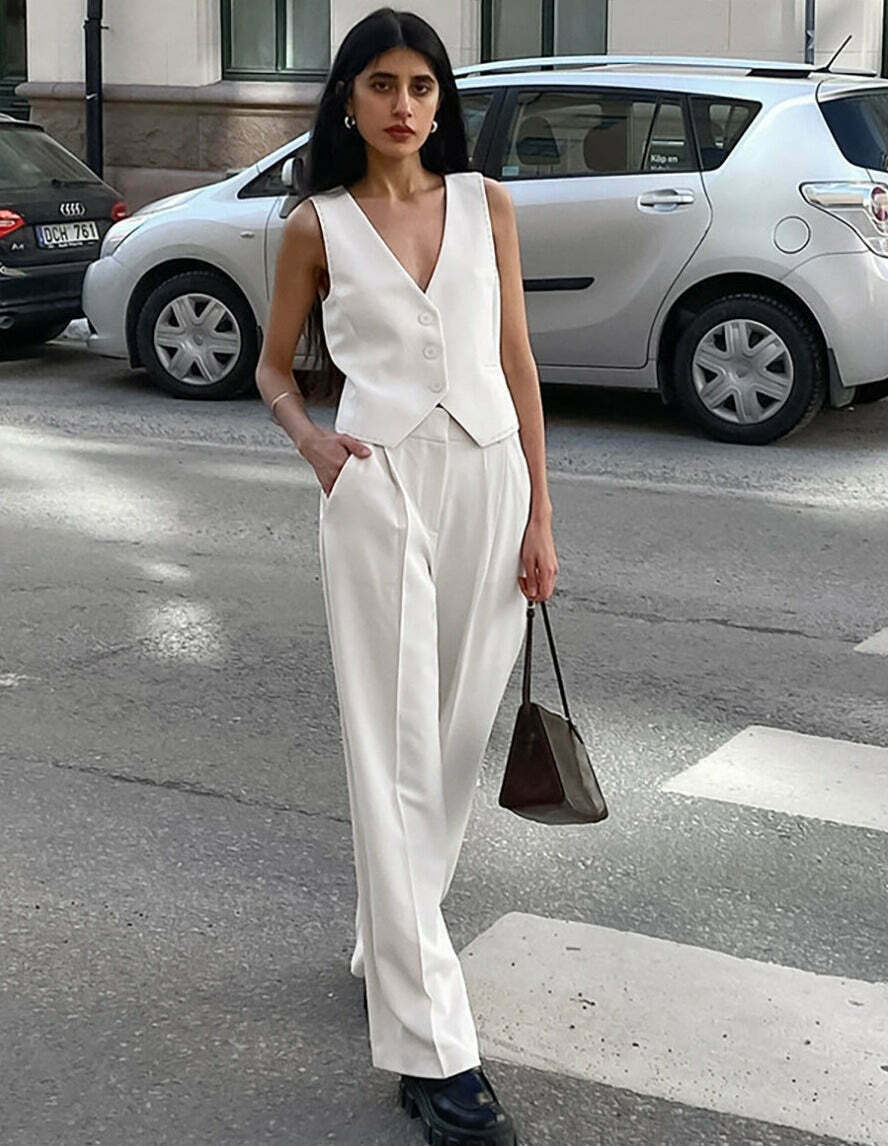 Y2K Aesthetic Cargo Skirt Suit with V-Neck Top - Coquette Style for Women