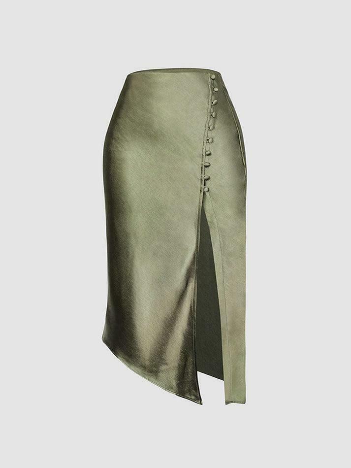 Y2K Aesthetic Cargo Skirt with Asymmetric Hem and Button Deco