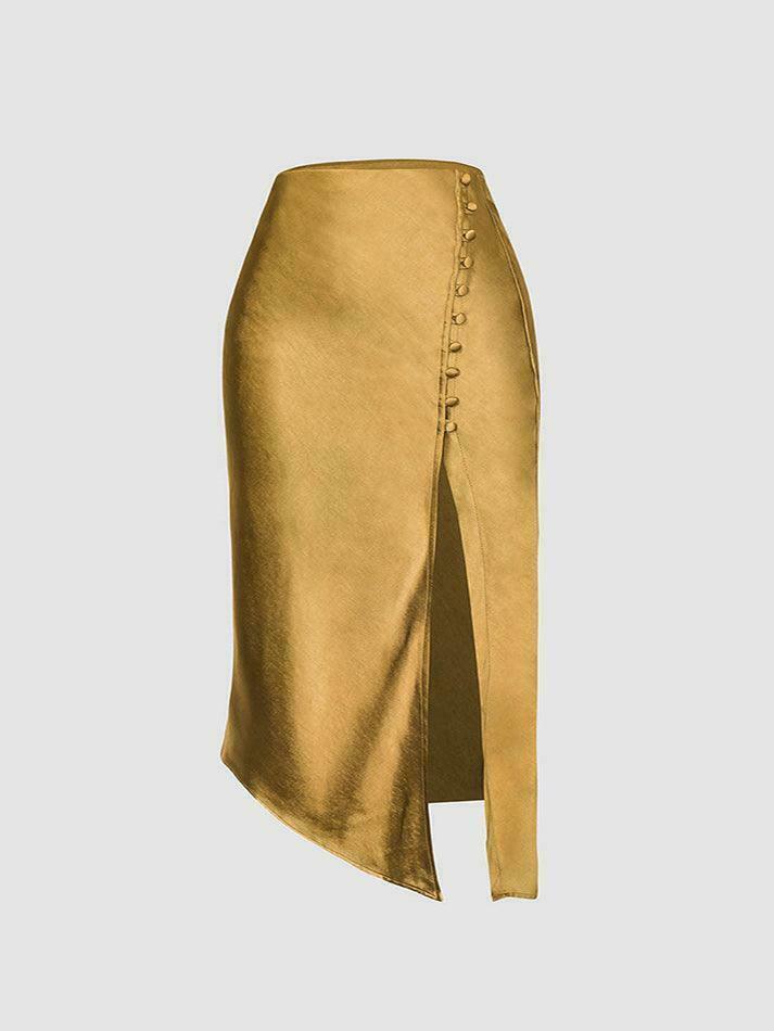 Y2K Aesthetic Cargo Skirt with Asymmetric Hem and Button Deco