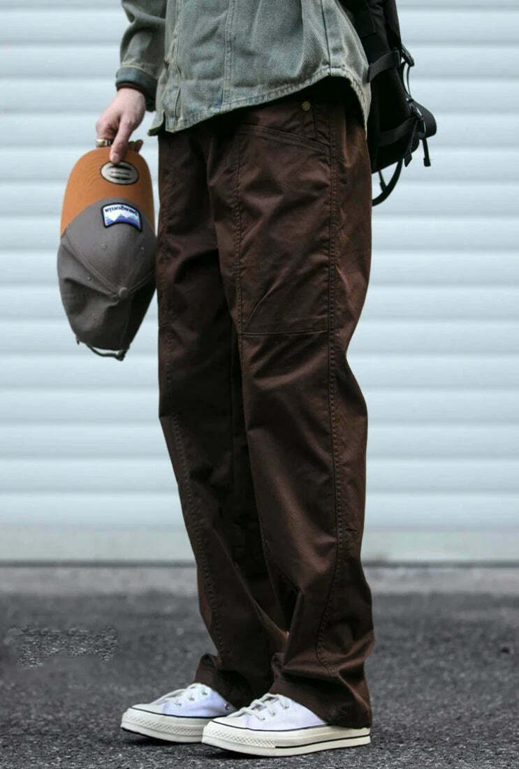 Y2K Aesthetic Cargo Skirt with Coquette Style and Grunge Vibes - Straight Leg Belted Workwear Pants