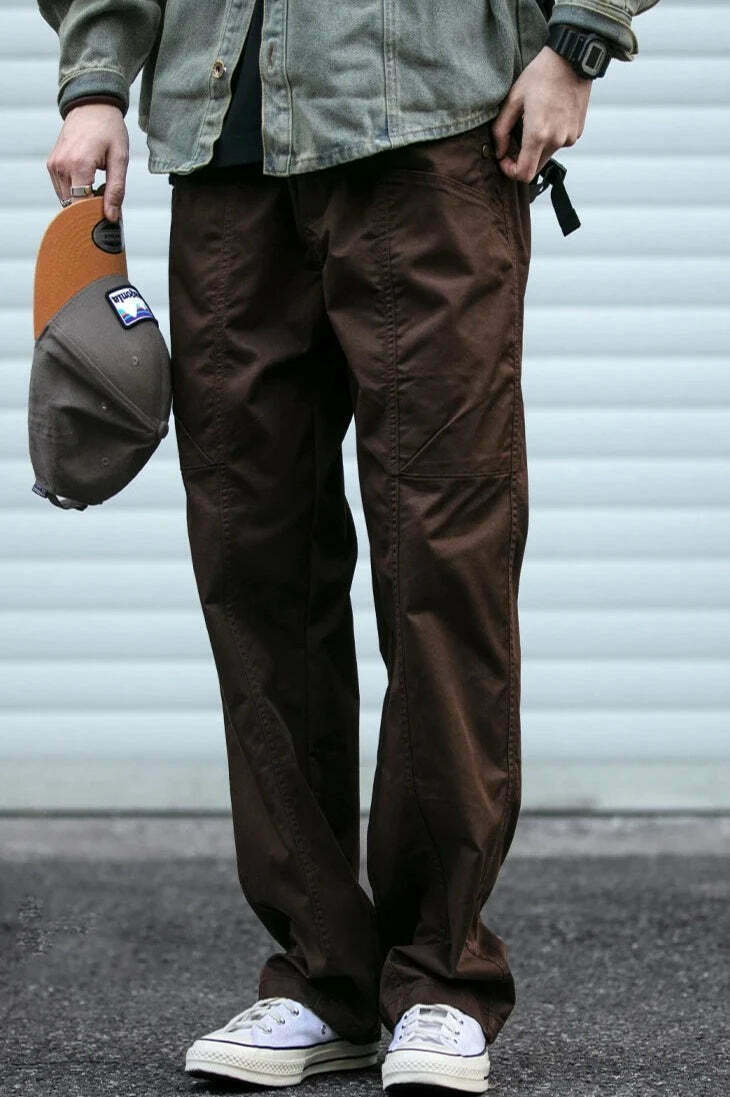 Y2K Aesthetic Cargo Skirt with Coquette Style and Grunge Vibes - Straight Leg Belted Workwear Pants