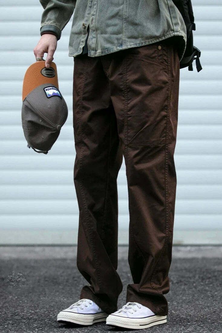 Y2K Aesthetic Cargo Skirt with Coquette Style and Grunge Vibes - Straight Leg Belted Workwear Pants