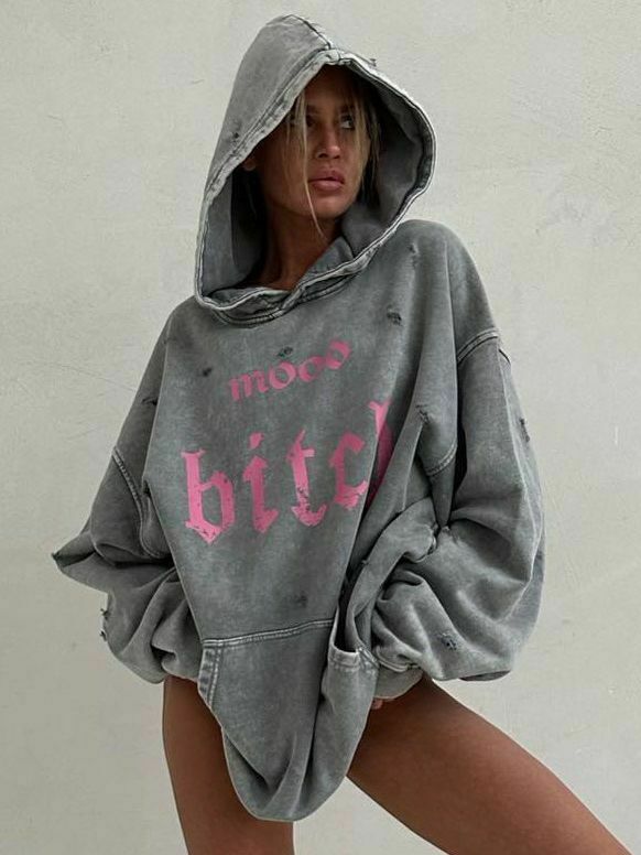 Y2K Aesthetic Cargo Skirt with Coquette Style and Washed Printed Hoodie