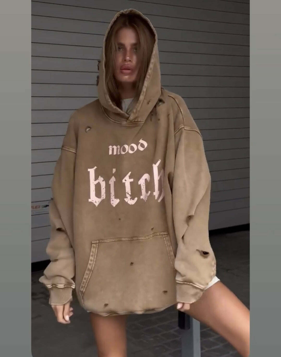 Y2K Aesthetic Cargo Skirt with Coquette Style and Washed Printed Hoodie