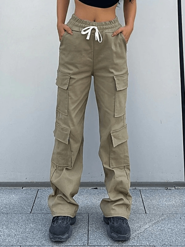 Y2K Aesthetic Cargo Skirt with Drawstring Pockets for Women's Fashion