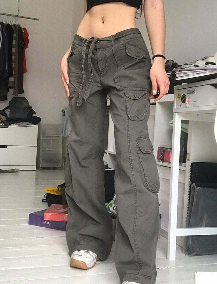 Y2K Aesthetic Cargo Skirt with Multi Pockets in Gray - Coquette Fashion for Women