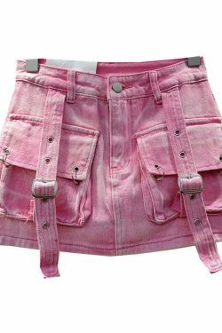 Y2K Aesthetic Cargo Skirt with Pocket Straps - Coquette Grunge Style for Women