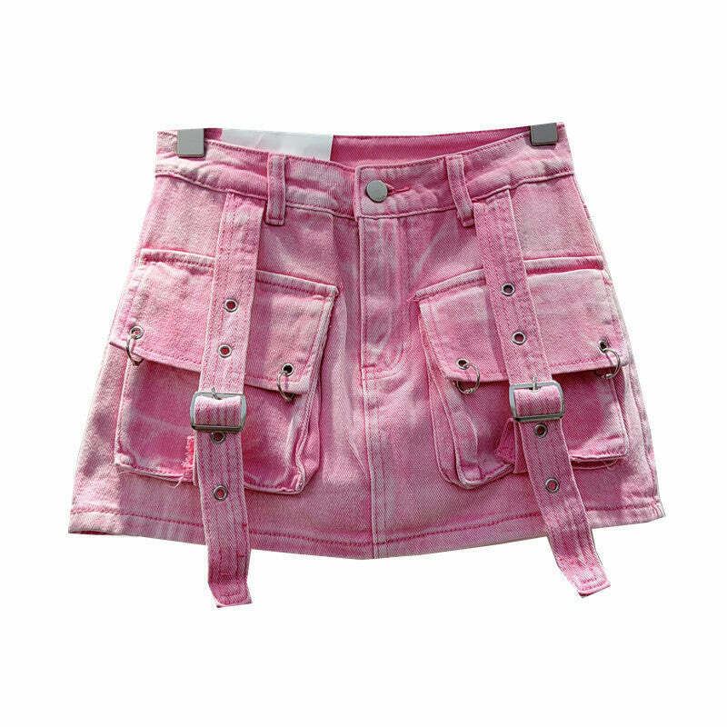 Y2K Aesthetic Cargo Skirt with Pocket Straps - Coquette Grunge Style for Women