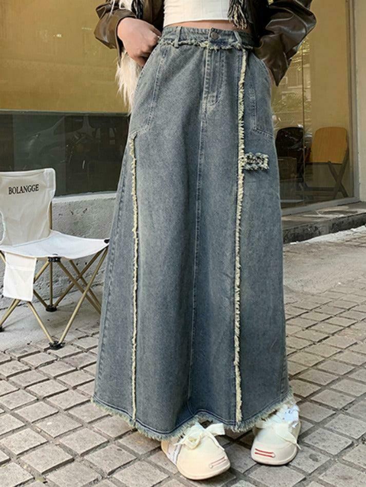 Y2K Aesthetic Cargo Skirt with Raw Edge Patchwork Detail - Coquette Fashion for Women