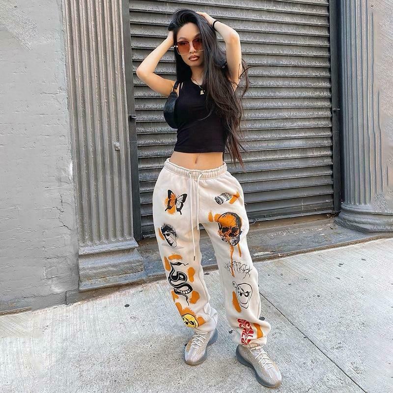 Y2K Aesthetic Cartoon Printed Trousers for Women - Coquette & Grunge Style Cargo Skirt Outfit