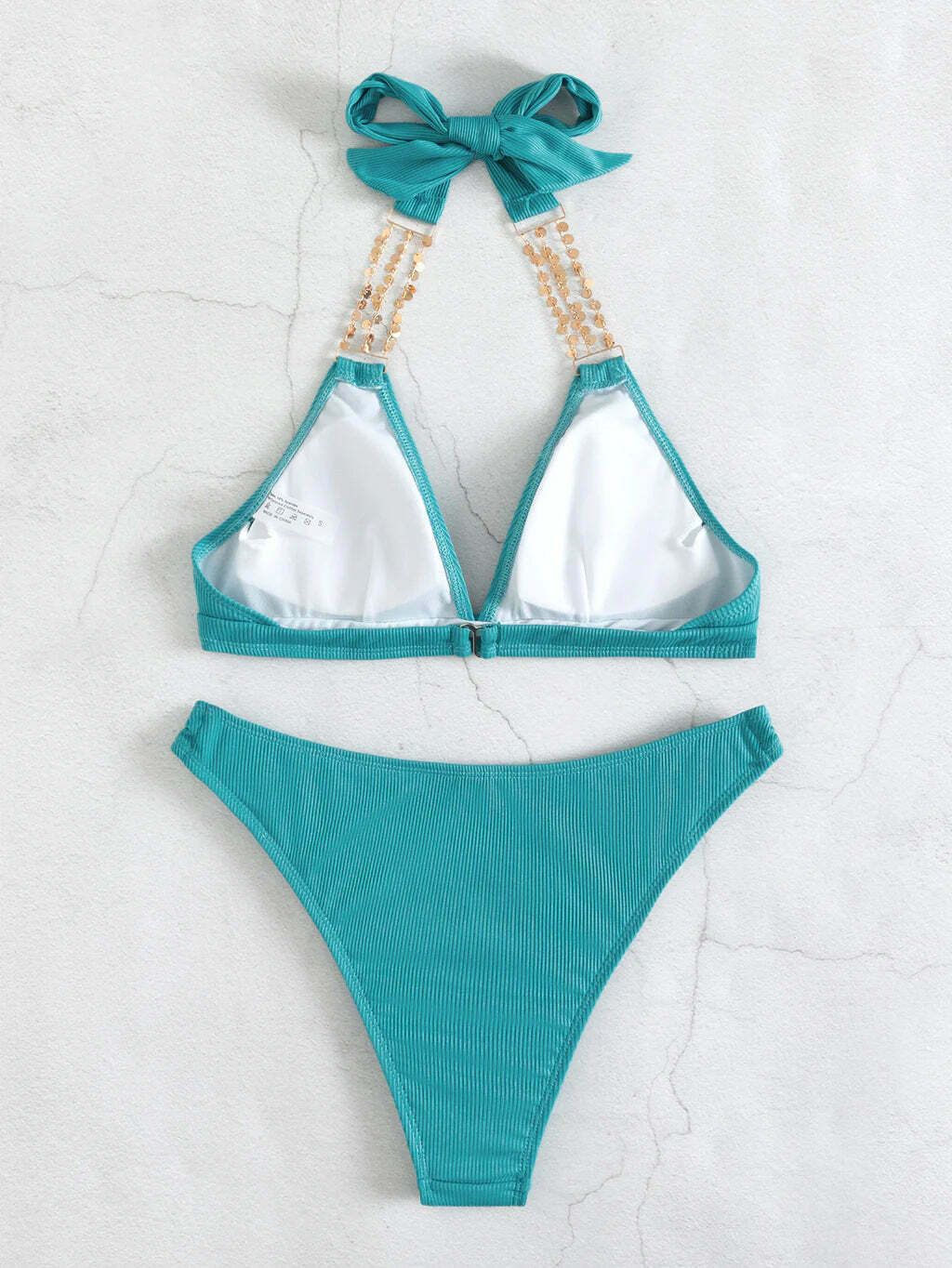 Y2K Aesthetic Chain Backless Halter Beach Bikini for Niche Women Fashion