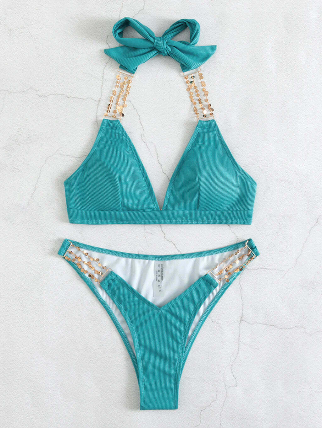 Y2K Aesthetic Chain Backless Halter Beach Bikini for Niche Women Fashion