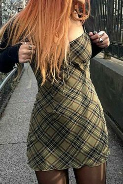 Y2K Aesthetic Checkered Mini Dress for Women - Coquette Style Grunge Fashion with Pastel Goth Vibes