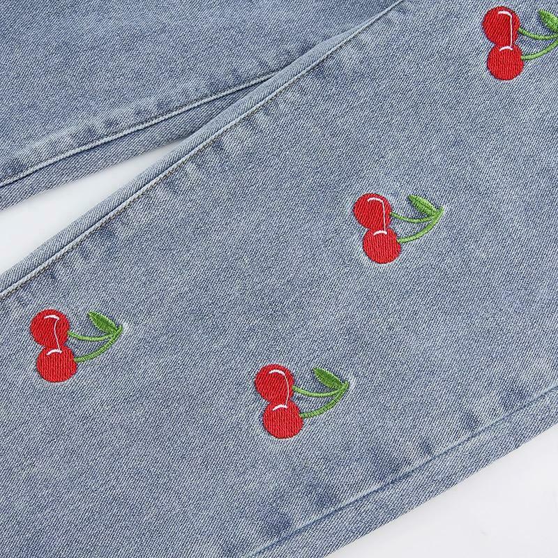 Y2K Aesthetic Cherry Jeans: Coquette & Grunge Style Cargo Skirt - Cute Tops & Pastel Goth Outfits