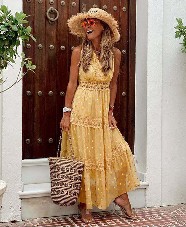 Y2K Aesthetic Chiffon Spliced Midi Dress for Women - Coquette Style Summer Outfit