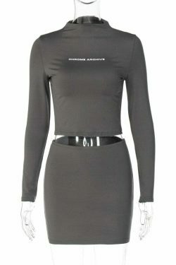 Y2K Aesthetic Chrome Archive Bodycon Skirt Set for Niche Women Fashion