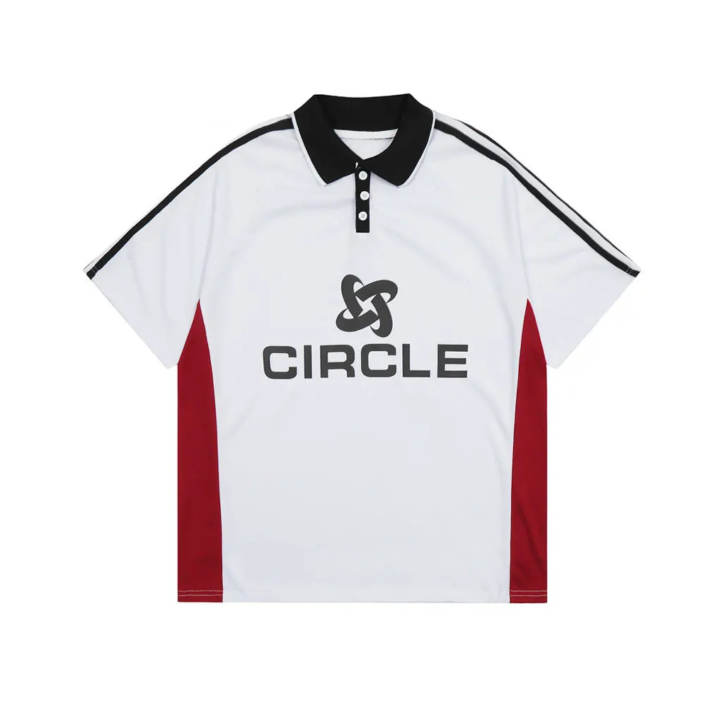 Y2K Aesthetic Circle Sports Polo Tee for Women - Coquette Grunge Style with Pastel Goth Vibes