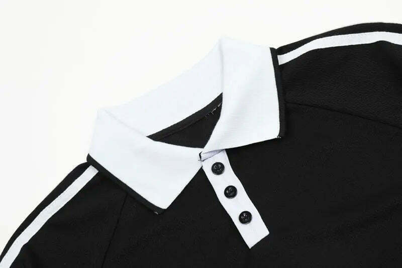 Y2K Aesthetic Circle Sports Polo Tee for Women - Coquette Grunge Style with Pastel Goth Vibes