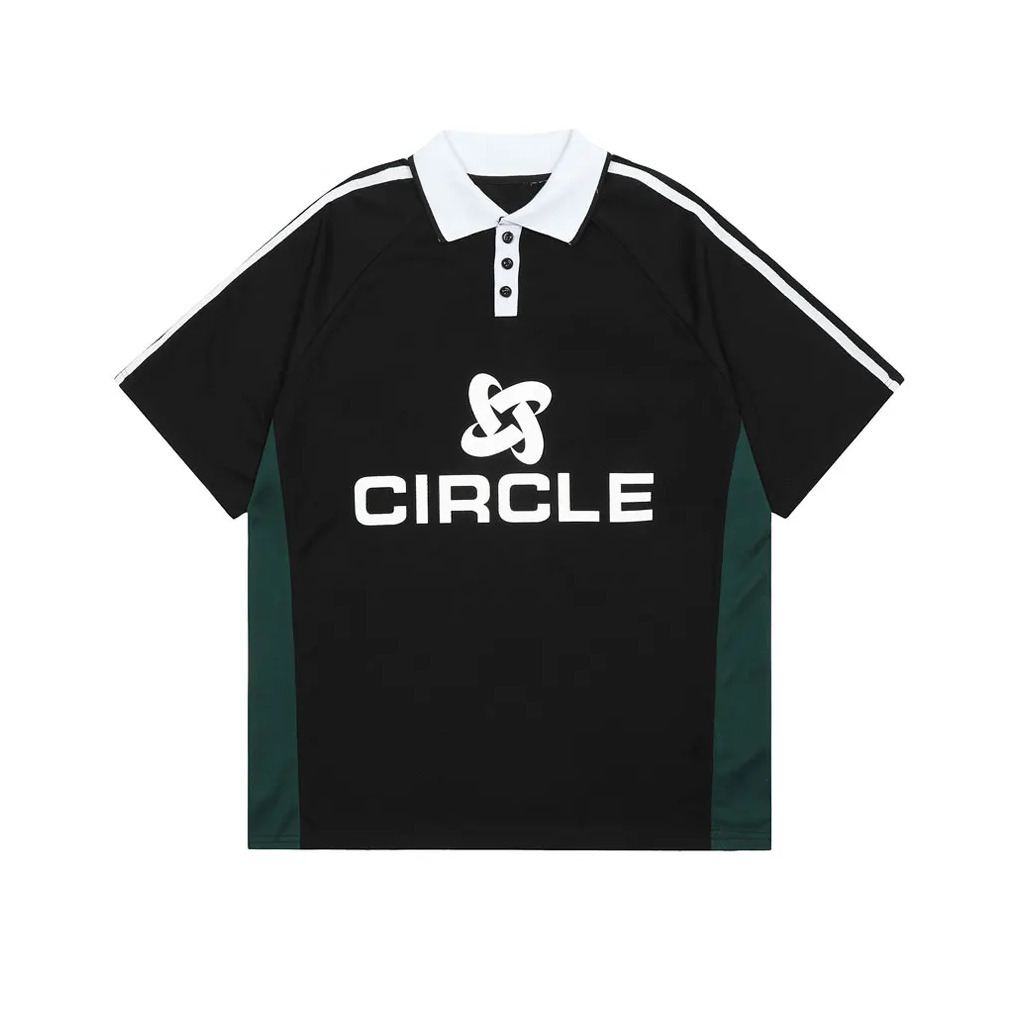 Y2K Aesthetic Circle Sports Polo Tee for Women - Coquette Grunge Style with Pastel Goth Vibes