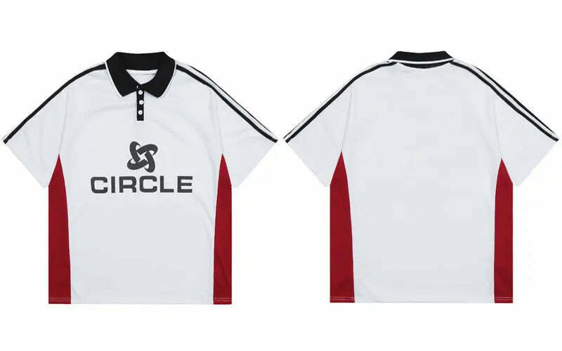 Y2K Aesthetic Circle Sports Polo Tee for Women - Coquette Grunge Style with Pastel Goth Vibes