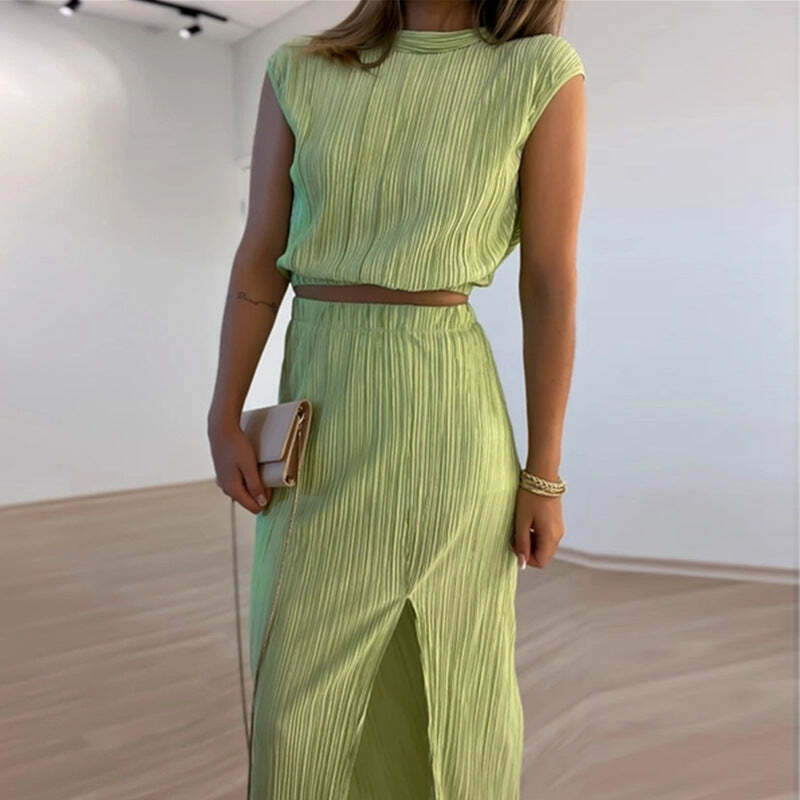 Y2K Aesthetic Collar Shirt & Mid-Length Skirt Set - Coquette Grunge Fashion Two-Piece Suit