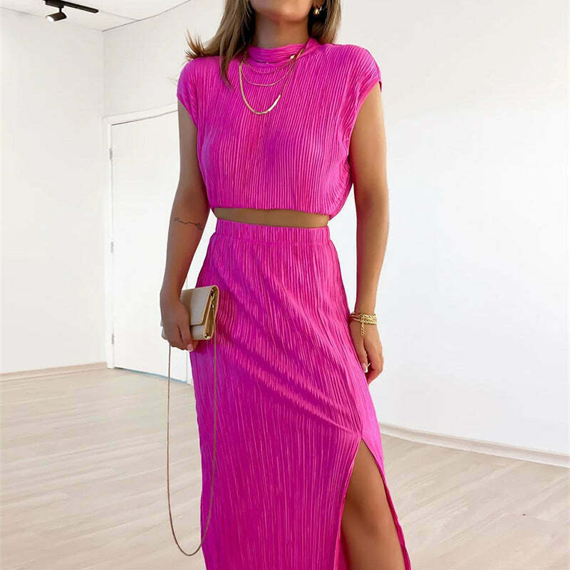 Y2K Aesthetic Collar Shirt & Mid-Length Skirt Set - Coquette Grunge Fashion Two-Piece Suit