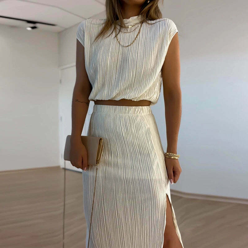 Y2K Aesthetic Collar Shirt & Mid-Length Skirt Set - Coquette Grunge Fashion Two-Piece Suit