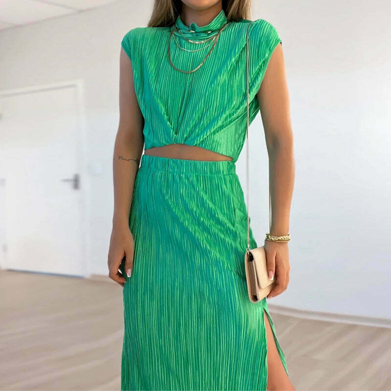 Y2K Aesthetic Collar Shirt & Mid-Length Skirt Set - Coquette Grunge Fashion Two-Piece Suit