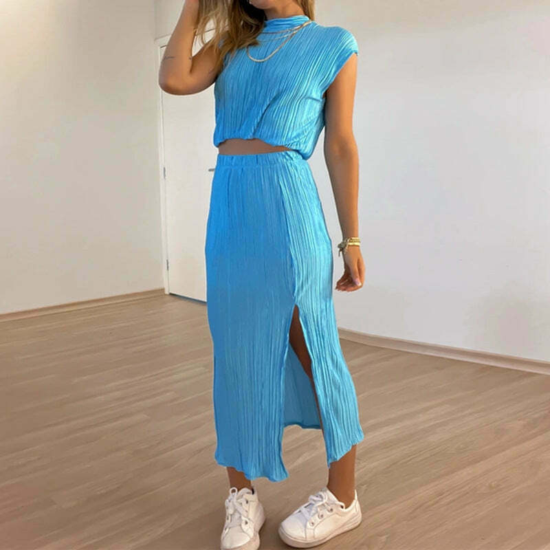 Y2K Aesthetic Collar Shirt & Mid-Length Skirt Set - Coquette Grunge Fashion Two-Piece Suit