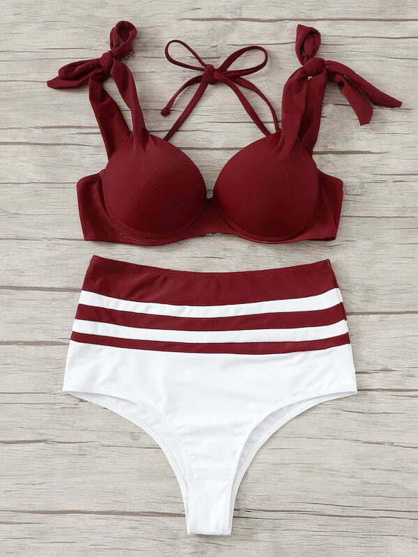 Y2K Aesthetic Color Block Bikini Set - Coquette Grunge Fashion & Pastel Goth Vibes